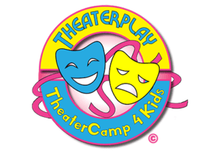 Colorful logo with comedy and tragedy masks for TheaterCamp4Kids.