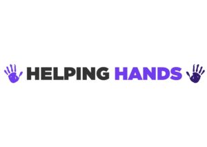 Logo with the words 'HELPING HANDS' in black and purple.