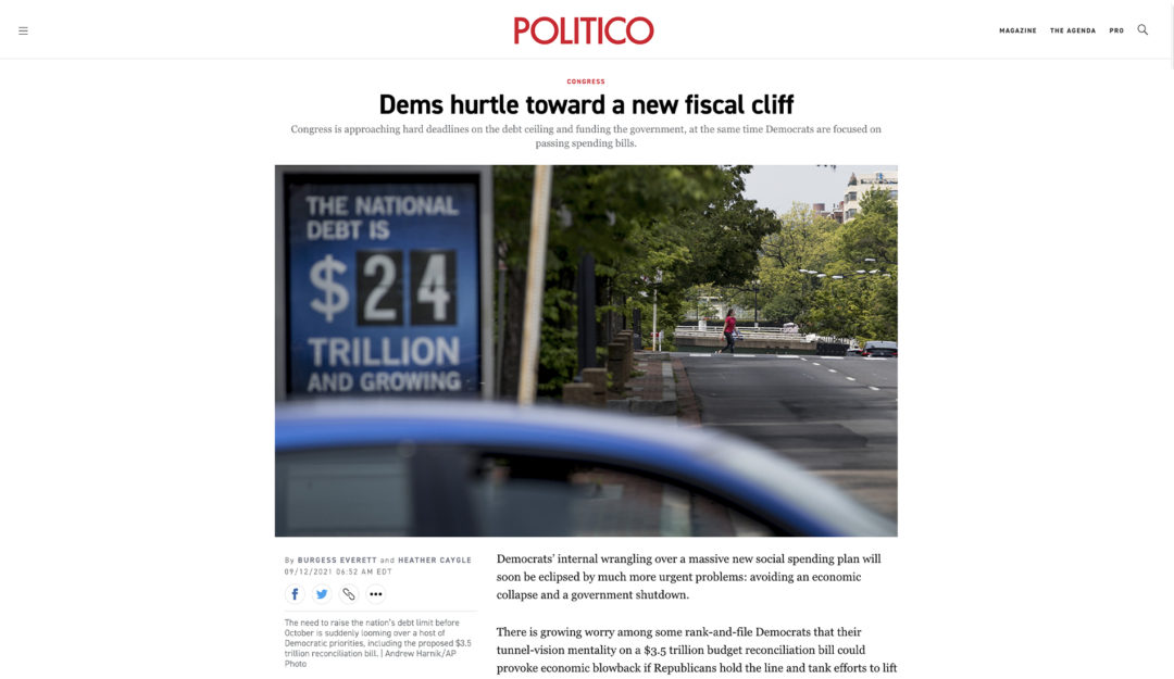 Politico article with national debt ad