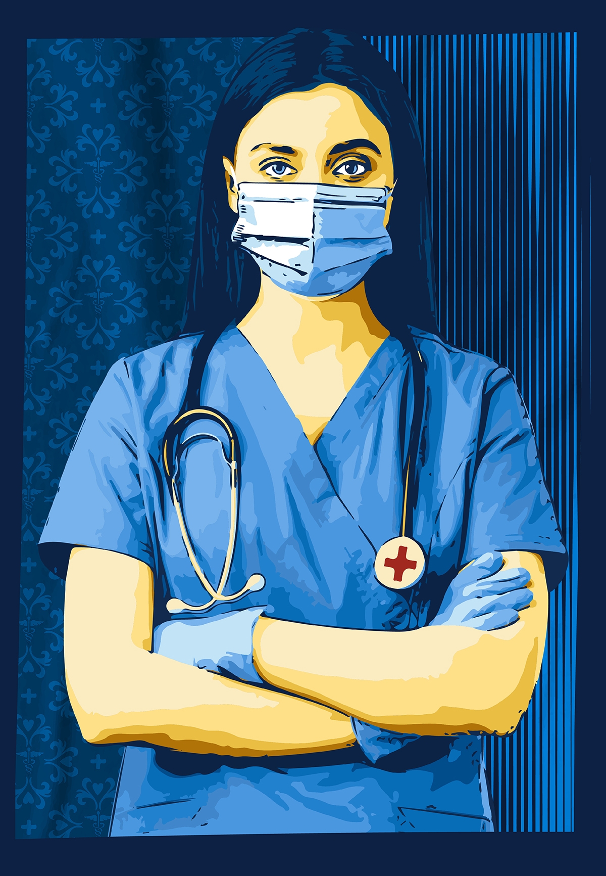Illustration of nurse wearing a surgical mask