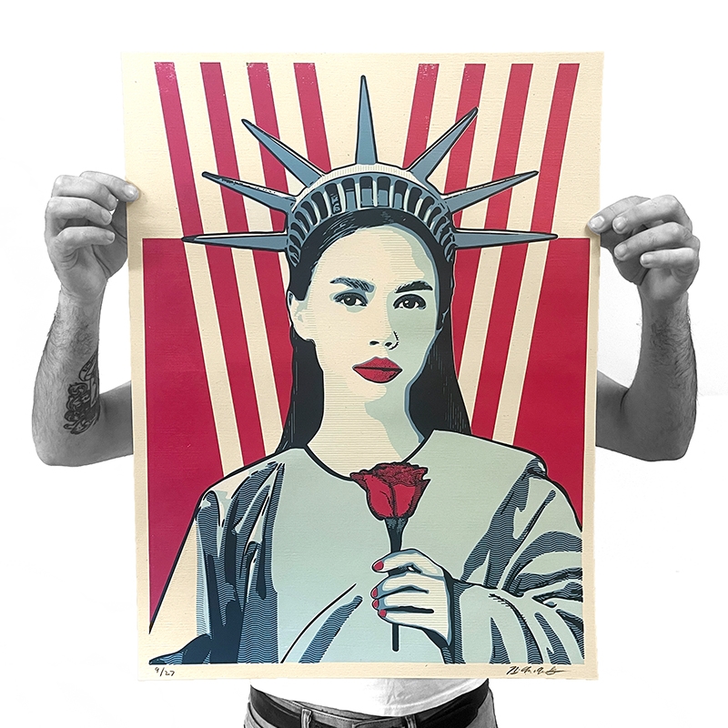 Liberty Rose: 18x24 inches. 4-color screen print. Artist - hand pulled on 80lb Cream Cordtone (Speckletone) French paper.